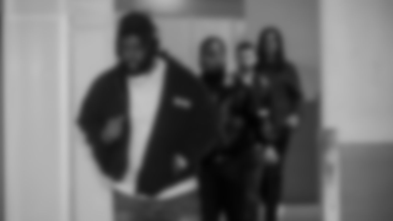 Seahawks tackle Josh Jones (74) arrived at Mercedes-Benz Stadium for the Week 14 matchup vs. the Atlanta Falcons.