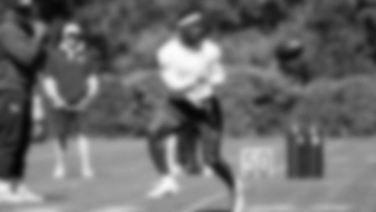 Seahawks wide receiver Steven Sims (84) participated in a workout on May 5, 2025 at the Virginia Mason Athletic Center.