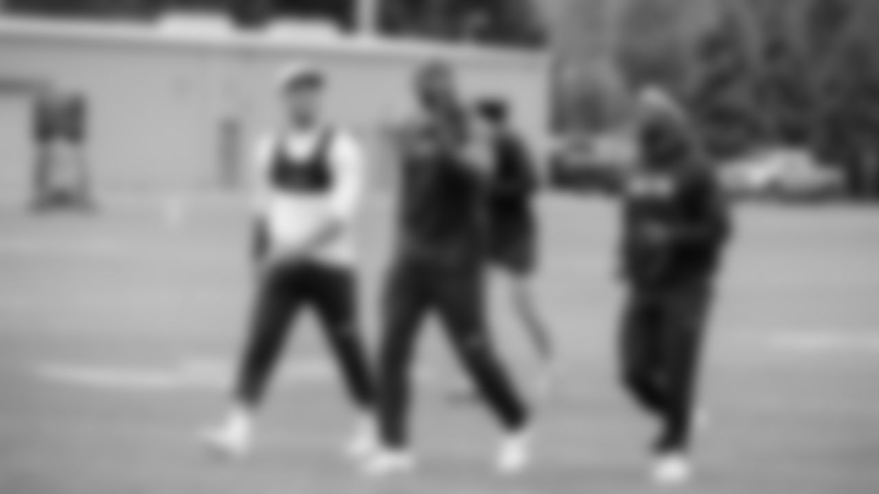 Seahawks wide receiver Jaxon Smith-Njigba (11), wide receiver Dareke Young (83) and wide receiver Steven Sims (84) participated in a workout on May 7, 2025 at the Virginia Mason Athletic Center.