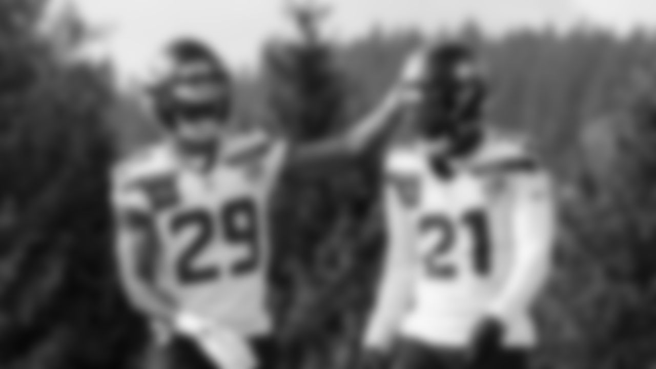 Seahawks cornerback Josh Jobe (29) and cornerback Devon Witherspoon (21) practiced on Friday, October 17, 2025 at the Virginia Mason Athletic Center.