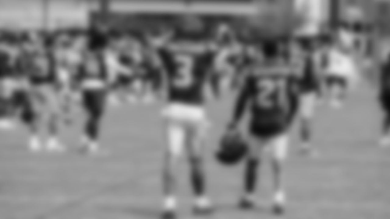 Seahawks safety Nick Emmanwori (3) and cornerback Devon Witherspoon (21) participated in a joint practice with the Packers at Ray Nitschke Field in Green Bay, Wisconsin.