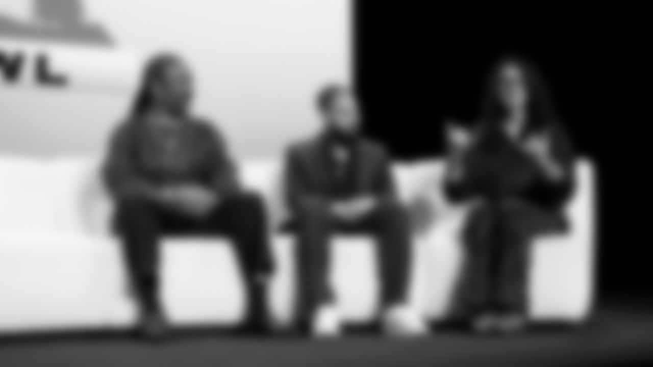 ASL interpreters Fred Beam, Julian Ortiz, Celimar Cosme answer questions at the Apple Music Halftime Show press conference ahead of the Super Bowl 60 football game on Thursday, February 5, 2026 in San Francisco. (Logan Bowles/NFL)