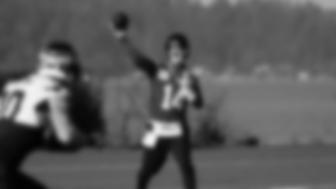 Seahawks quarterback Sam Darnold (14) practiced on Wednesday, December 31, 2025 at the Virginia Mason Athletic Center.