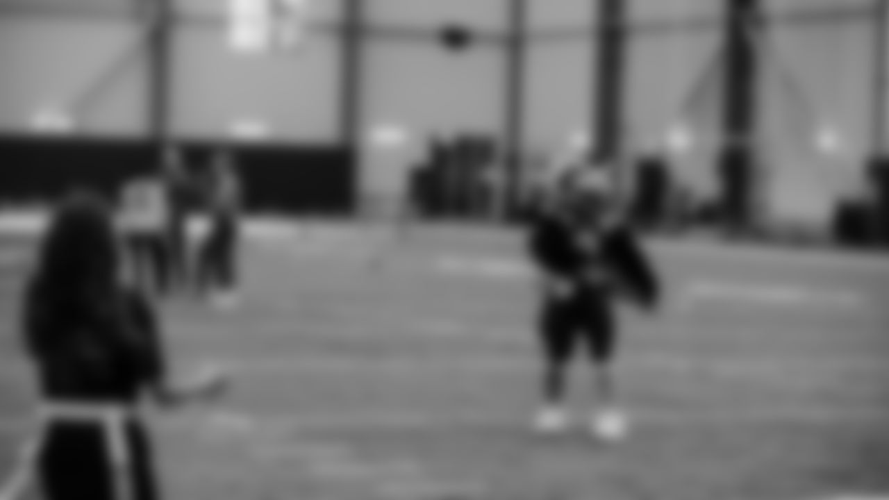 The Seahawks, Women's Sports Foundation, and Delta hosted middle-school aged girls for a panel and joint girls flag football and soccer clinic at the Virginia Mason Athletic Center on Saturday, May 10, 2025.
