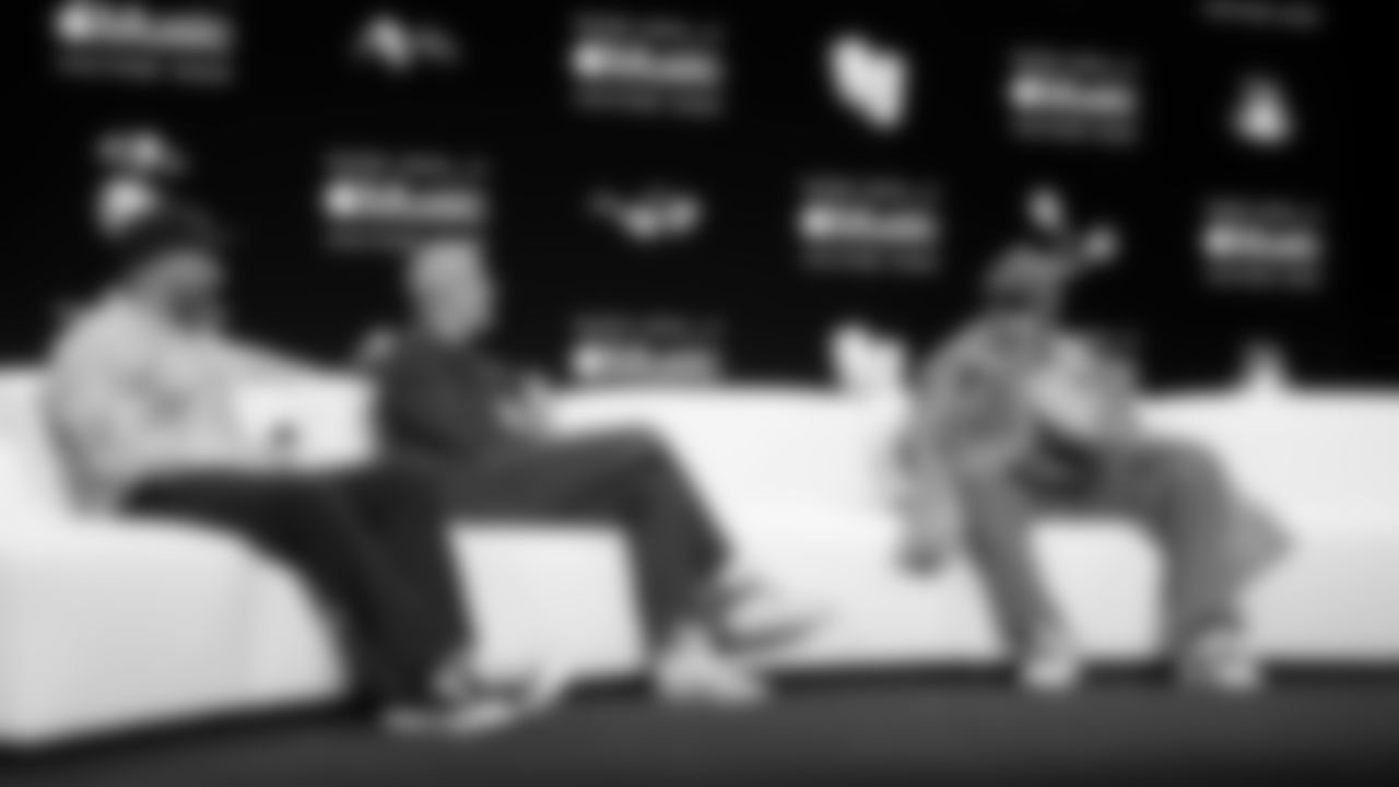 Apple Music's Ebro Darden and Zane Lowe interview Bad Bunny at the Apple Music Halftime Show press conference ahead of the Super Bowl 60 football game on Thursday, February 5, 2026 in San Francisco. (Logan Bowles/NFL)