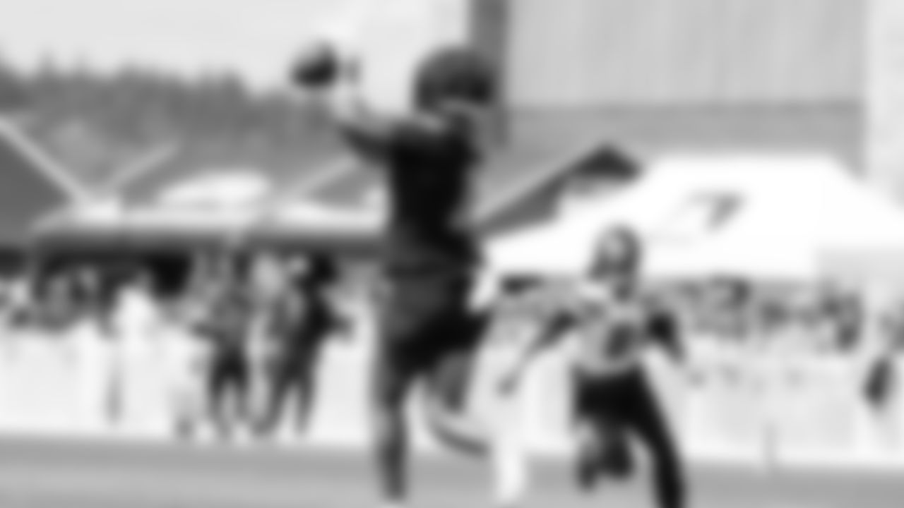 Seahawks tight end Elijah Arroyo (18) practiced on day four of training camp on July 26, 2025 at the Virginia Mason Athletic Center.