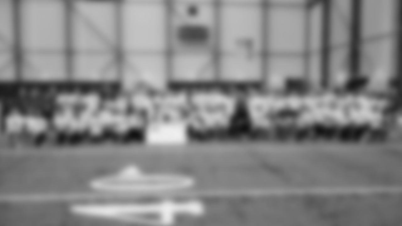 The Seahawks Women's Association packed girls flag kits and hosted a free girls flag football camp at the Seahawks training facility on Saturday, November 8, 2025.