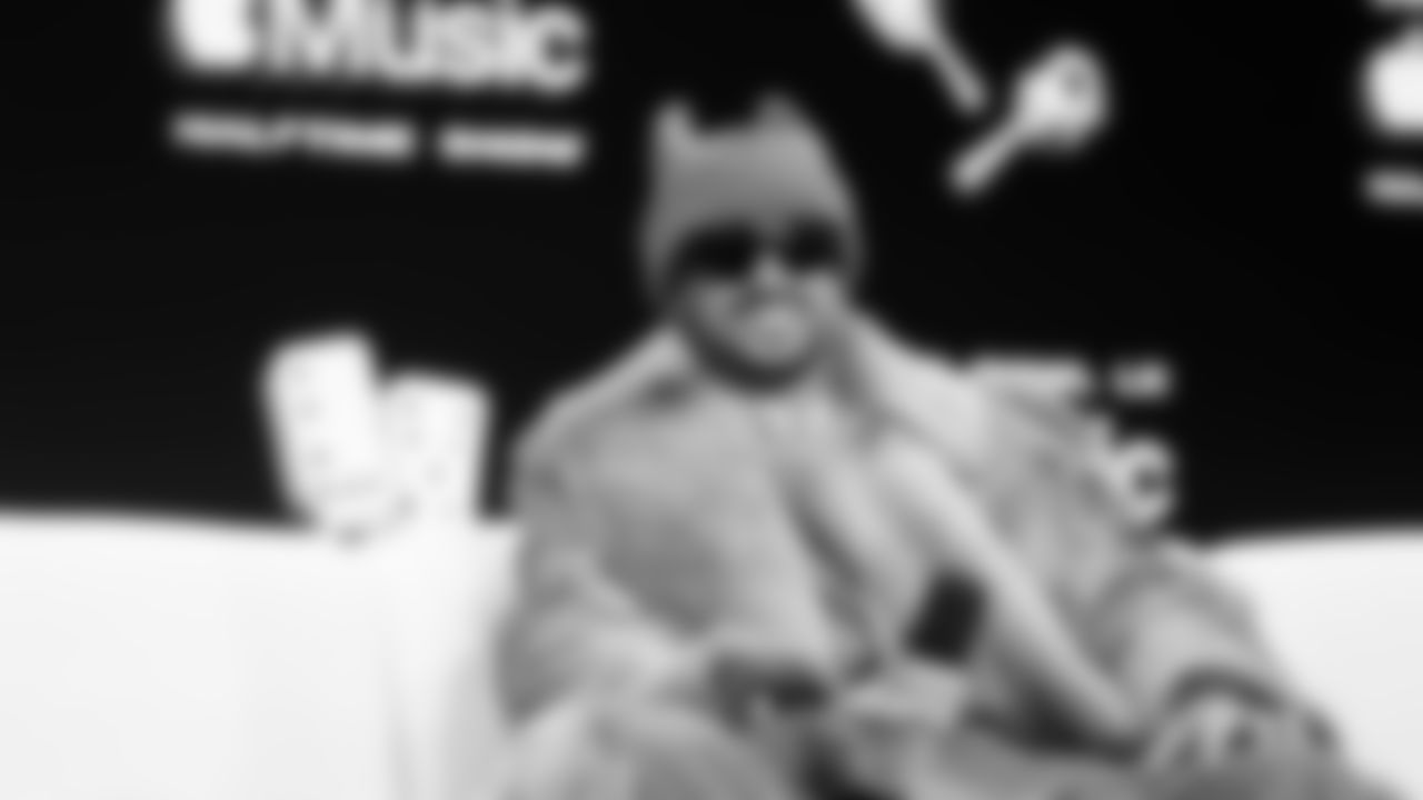 Bad Bunny speaks to the media at the Apple Music Halftime Show press conference ahead of the Super Bowl 60 football game on Thursday, February 5, 2026 in San Francisco. (Logan Bowles/NFL)