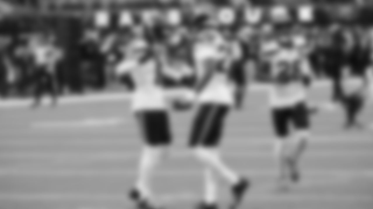 Seahawks safety Coby Bryant (8) and cornerback Riq Woolen (27) during pregame warmups at SoFi Stadium for the Week 11 matchup at the L.A. Rams.