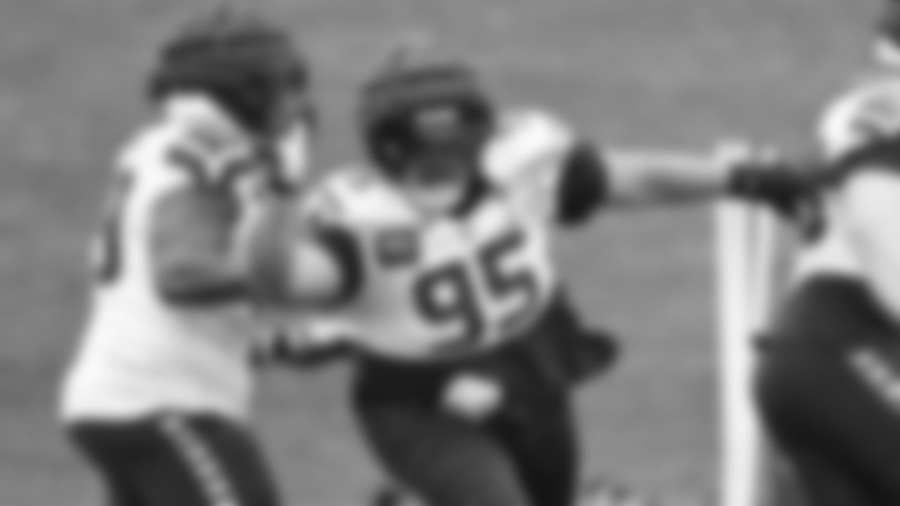 Seahawks nose tackle Brandon Pili (95) practiced on Tuesday, January 13, 2026 at the Virginia Mason Athletic Center.