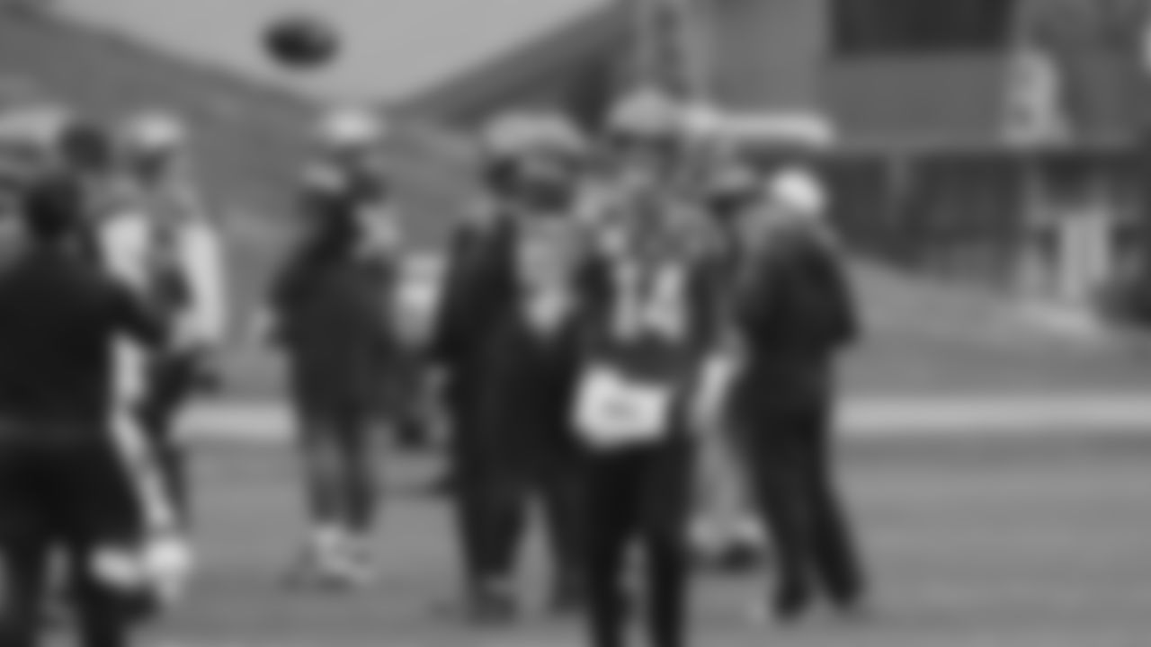 Seahawks quarterback Sam Darnold (14) practiced on Friday, December 12, 2025 at the Virginia Mason Athletic Center.