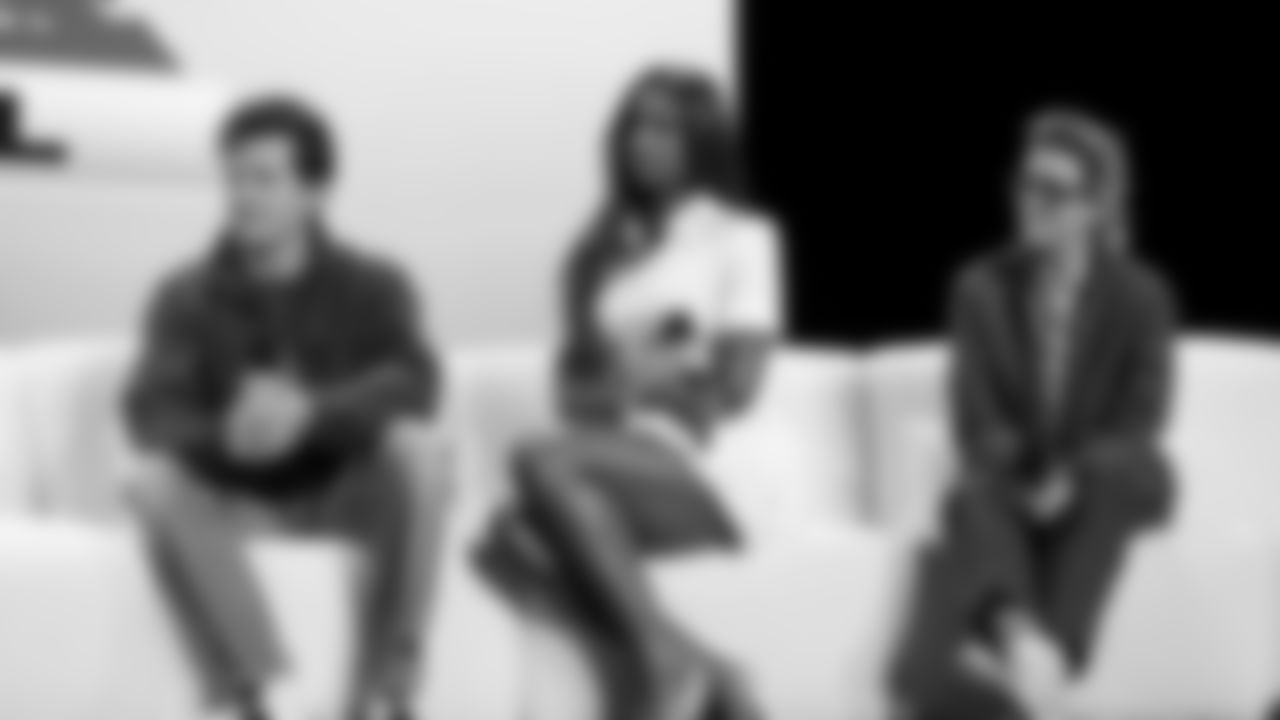 Charlie Puth, Coco Jones and Brandi Carlile answer questions at the Apple Music Halftime Show press conference ahead of the Super Bowl 60 football game on Thursday, February 5, 2026 in San Francisco. (Logan Bowles/NFL)