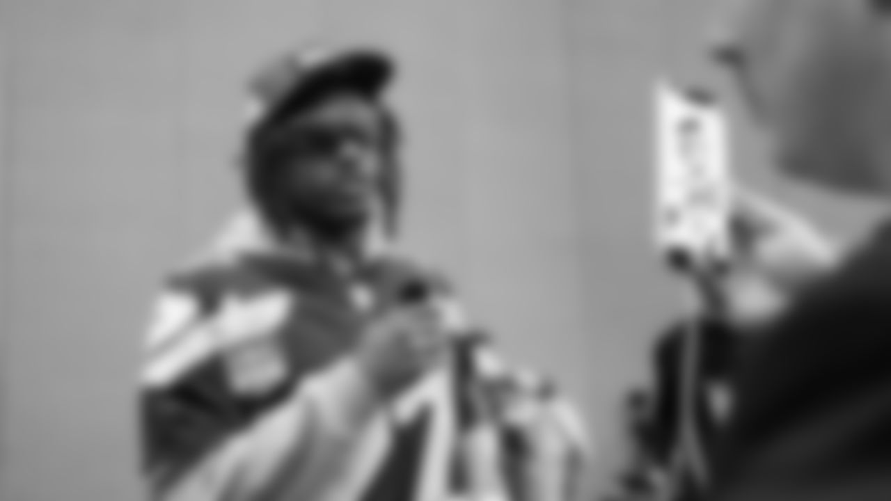 Seahawks cornerback Riq Woolen (27) at day three of press conference media availability on February 5, 2026.