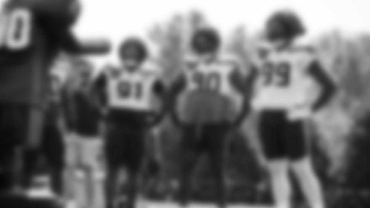 Seahawks defensive tackle Byron Murphy II (91), defensive tackle Jarran Reed (90) and defensive end Leonard Williams (99) practiced on Wednesday, September 3, 2025 at the Virginia Mason Athletic Center.