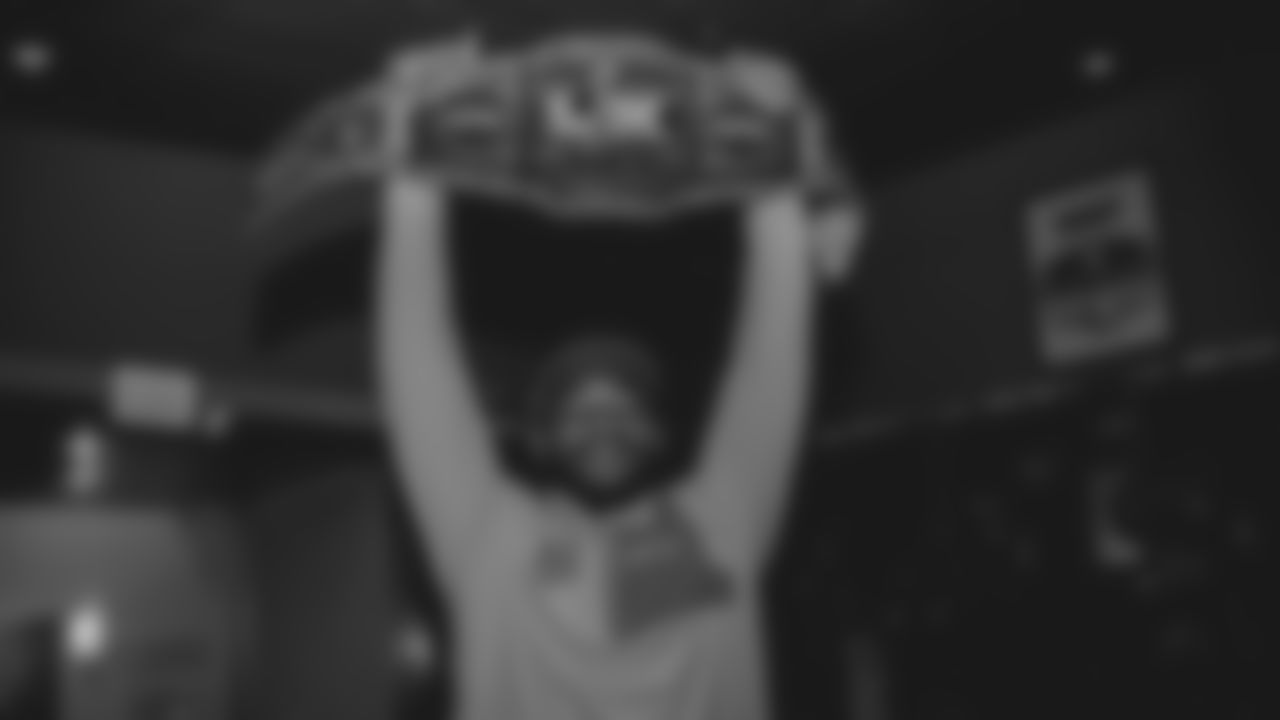 The Seahawks cleaned out the locker room following the end of the 2026 and brought out the championship belt to celebrate their Super Bowl LX victory.