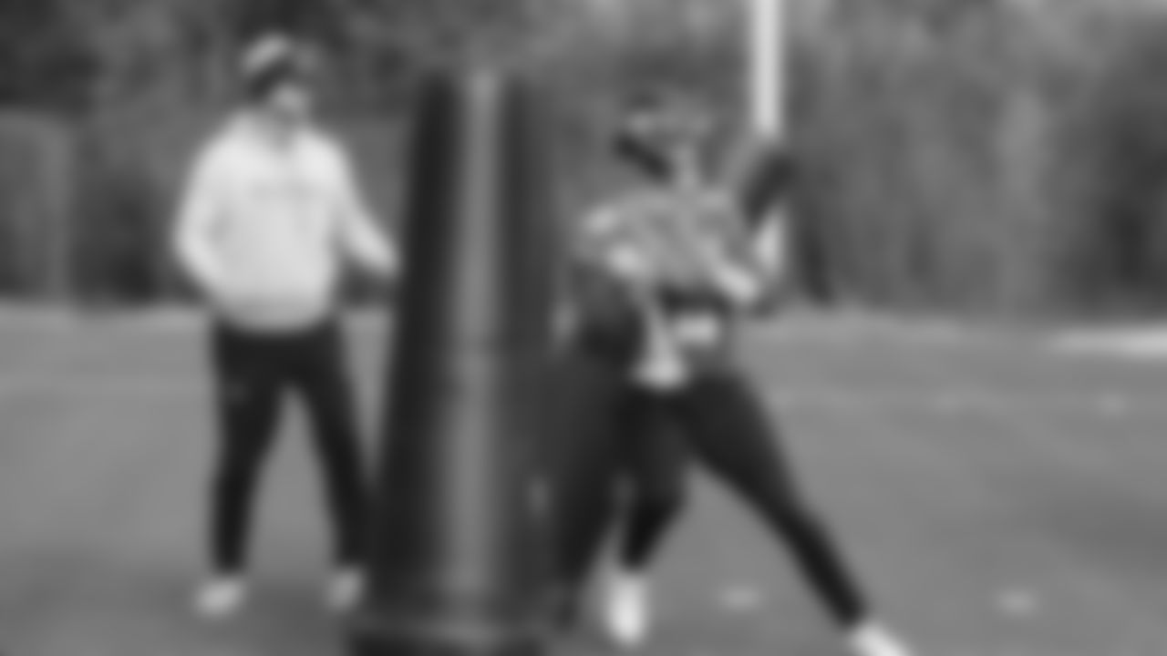 Seahawks quarterback Sam Darnold (14) practiced on Wednesday, January 14, 2026 at the Virginia Mason Athletic Center.