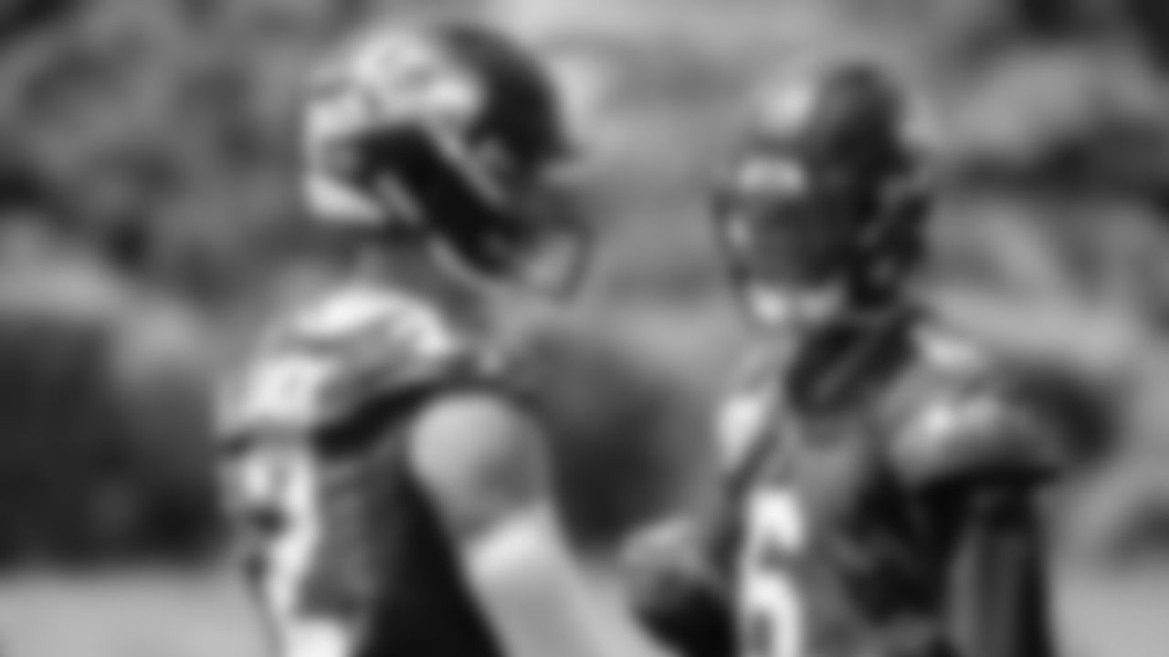 Seahawks quarterback Drew Lock (2) and quarterback Jalen Milroe (6) participated in a workout on day one of OTAs on Tuesday, May 27, 2025 at the Virginia Mason Athletic Center.