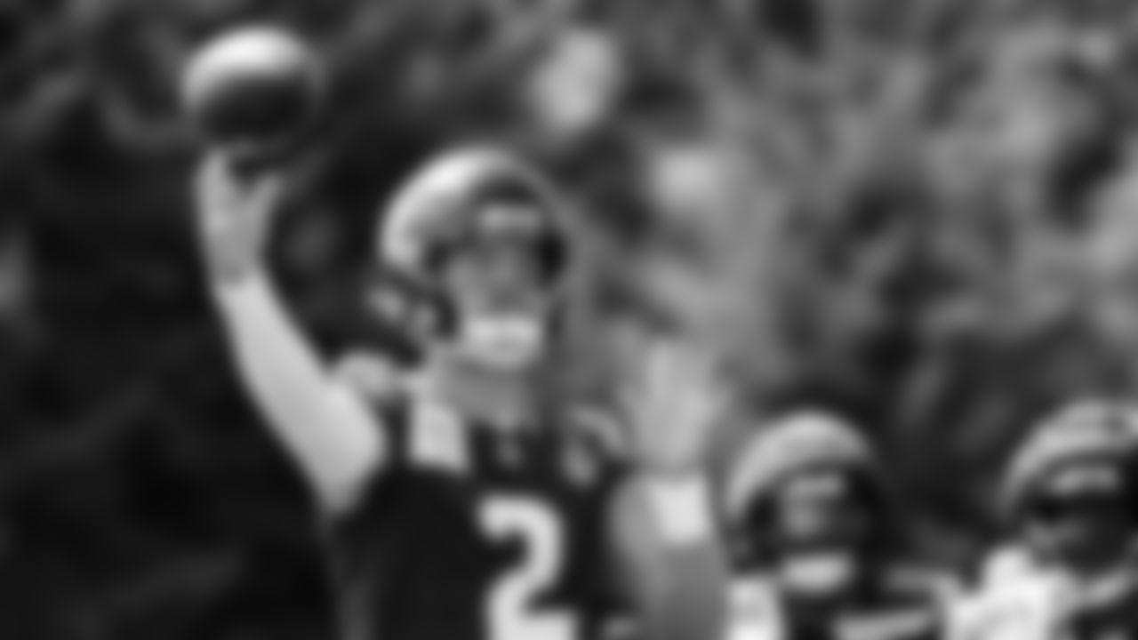 Seahawks quarterback Drew Lock (2) practiced on day four of training camp on July 26, 2025 at the Virginia Mason Athletic Center.