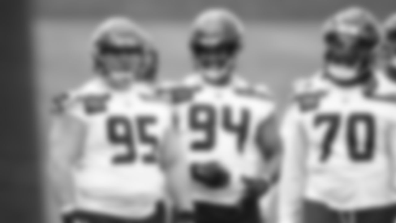 Nose tackle Thor Griffith (95), defensive end Shane Cokes (94) and nose tackle J.R. Singleton (70) practiced on day two of rookie minicamp on May 3, 2025 at the Virginia Mason Athletic Center.
