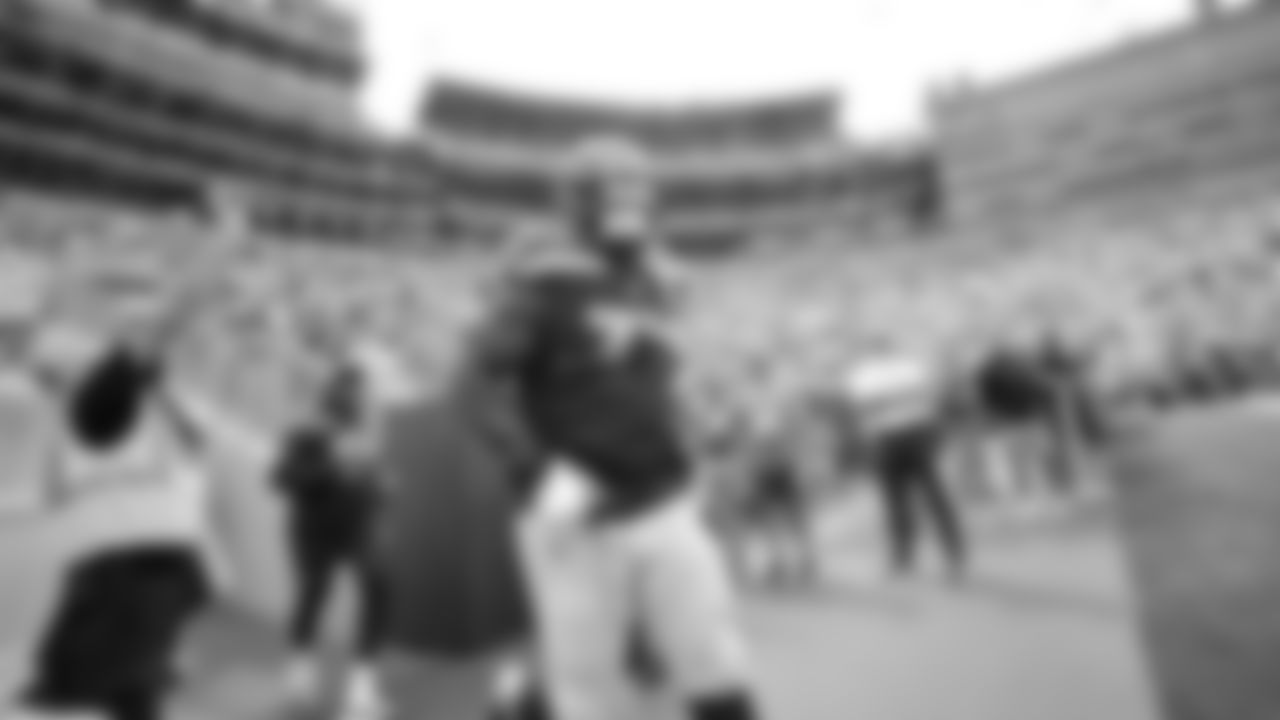 Seahawks tackle Josh Jones (74) warms up at Lambeau Field for the preseason Week 3 matchup vs. the Green Bay Packers.