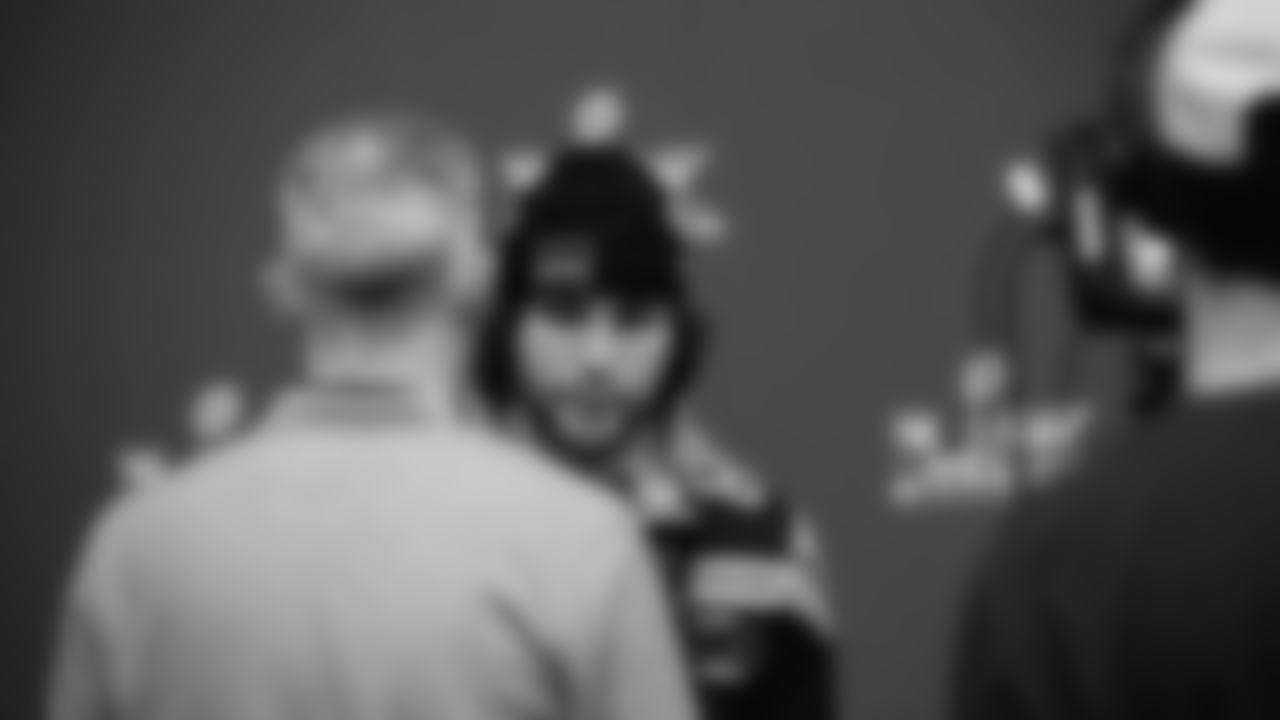 Seahawks tight end AJ Barner (88) at day two of press conference Media Availability on February 4, 2026.