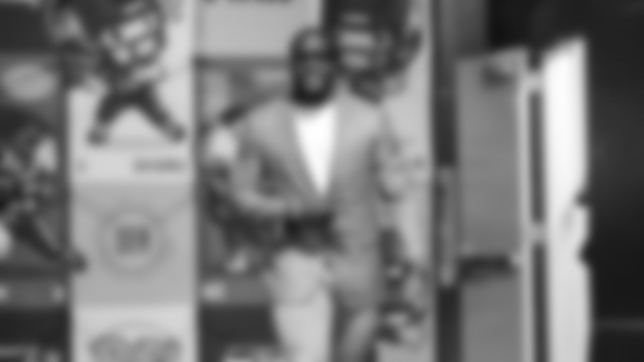 Seahawks linebacker Derick Hall (58) arrives at Lumen Field for the Week 10 matchup vs. the Arizona Cardinals.