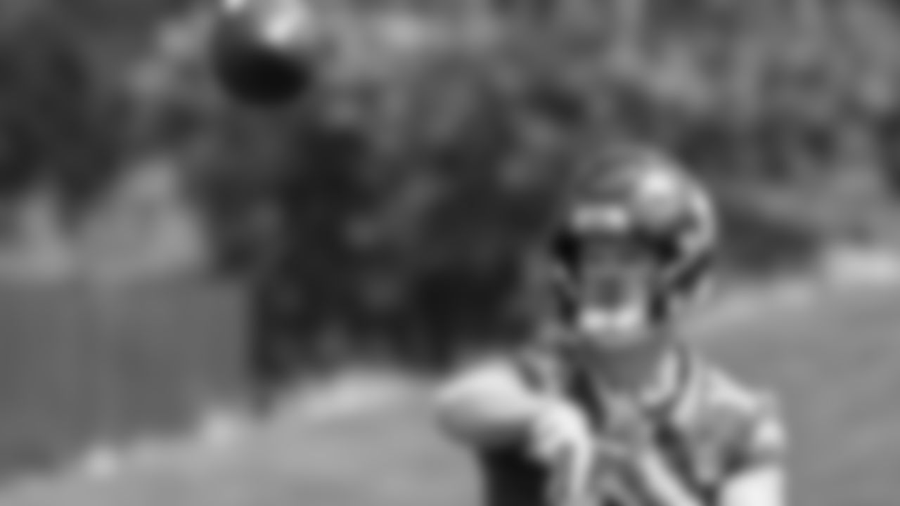 Seahawks quarterback Sam Darnold (14) practiced on August 19, 2025 at the Virginia Mason Athletic Center.