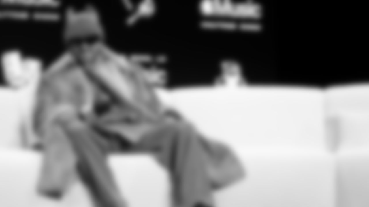 Bad Bunny speaks to the media at the Apple Music Halftime Show press conference ahead of the Super Bowl 60 football game on Thursday, February 5, 2026 in San Francisco. (Logan Bowles/NFL)