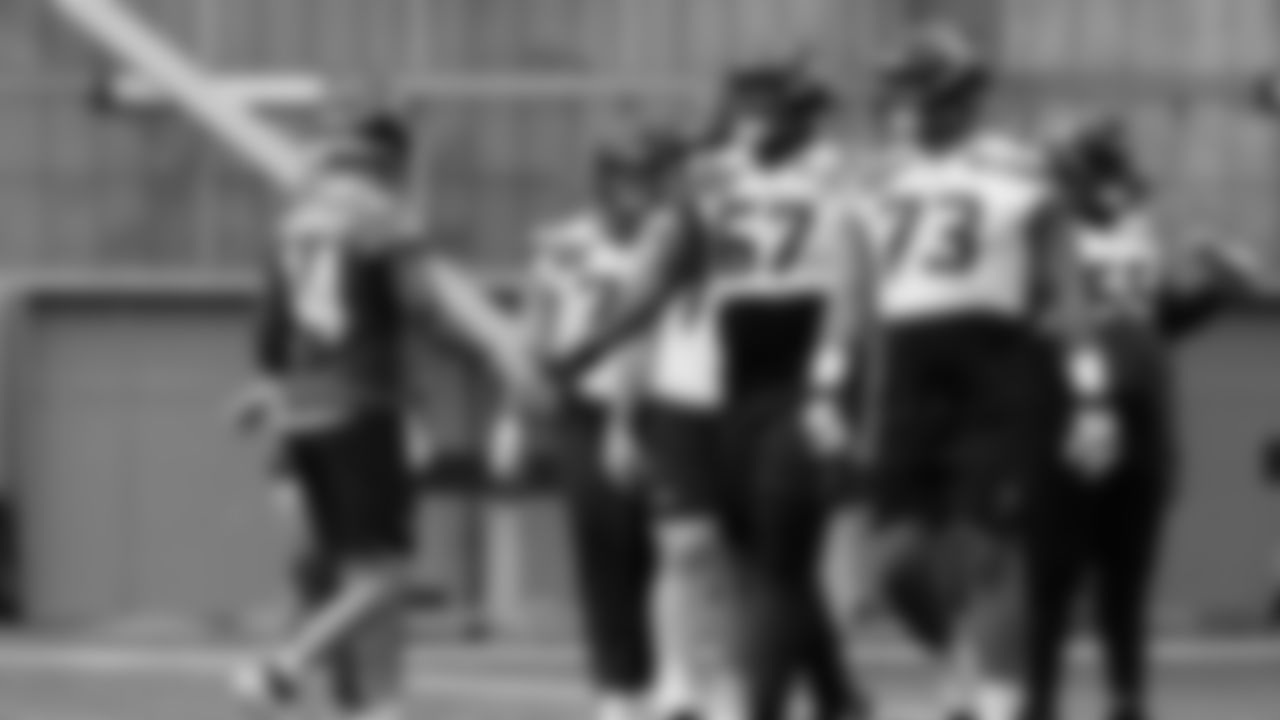 Seahawks quarterback Sam Darnold (14) and tackle Charles Cross (67) practiced on Friday, November 14, 2025 at the Virginia Mason Athletic Center.