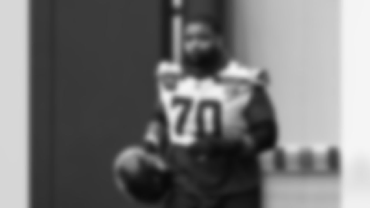 Seahawks guard Laken Tomlinson (70) practiced at the Virginia Mason Athletic Center on Thursday, January 2, 2025.