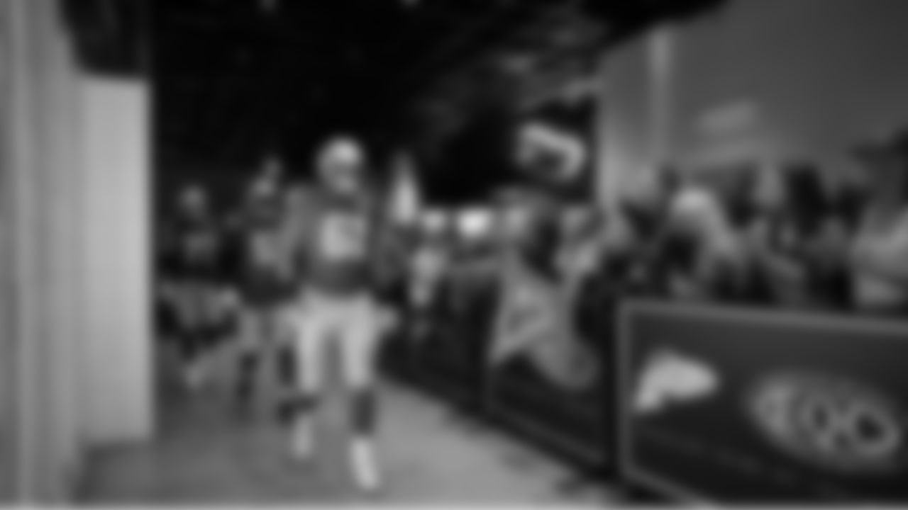 Seahawks center Jalen Sundell (61) walks through the Emerald Queen Casino tunnel club at Lumen Field for the Week 5 matchup vs. the Buccaneers.