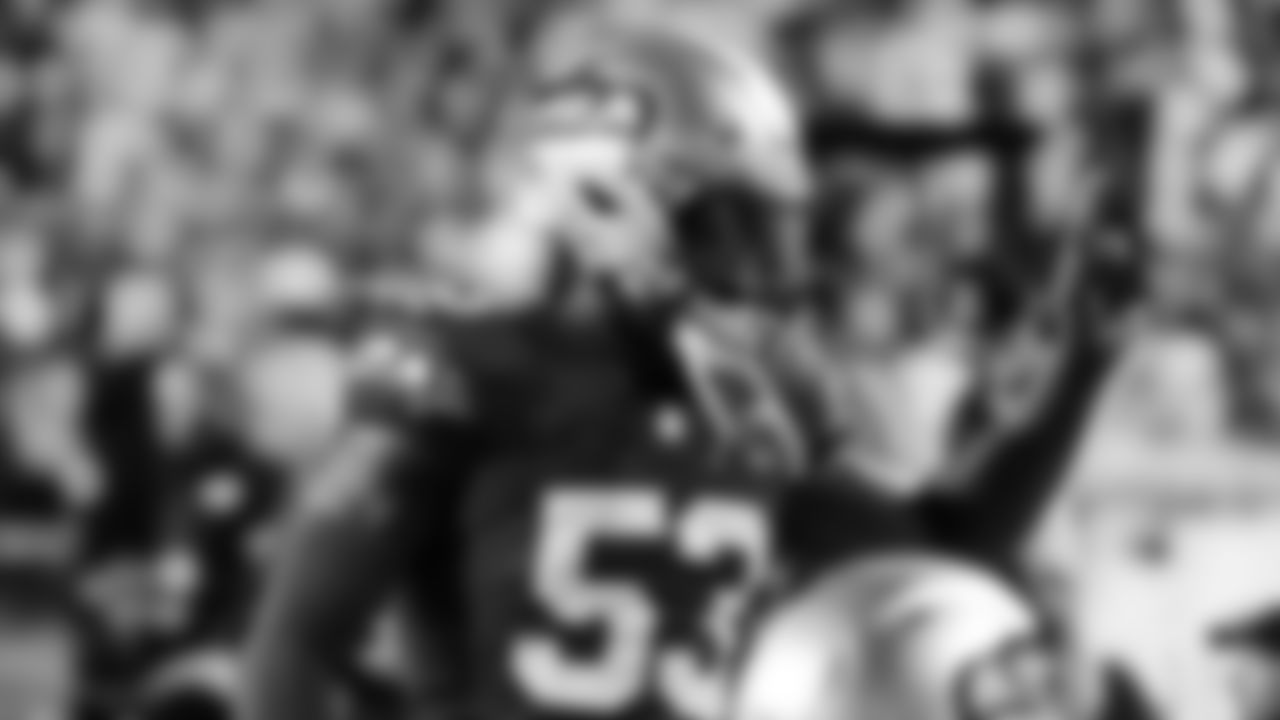 Seahawks linebacker Boye Mafe (53) warms up at Northwest Stadium for the Sunday Night Football matchup at the Washington Commanders in Week 9.