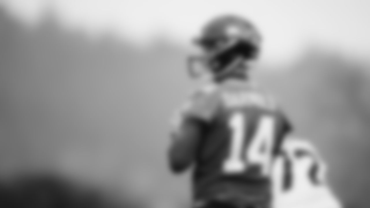 Seahawks quarterback Sam Darnold (14) practiced on Wednesday, January 1, 2026 at the Virginia Mason Athletic Center.