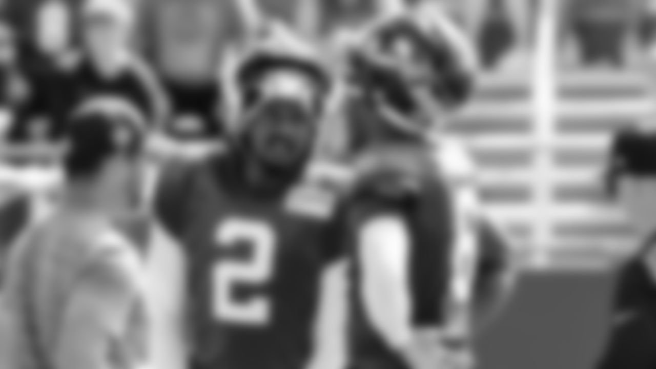 Seahawks quarterback Jalen Milroe (6) participated in a joint practice with the Packers at Ray Nitschke Field in Green Bay, Wisconsin.