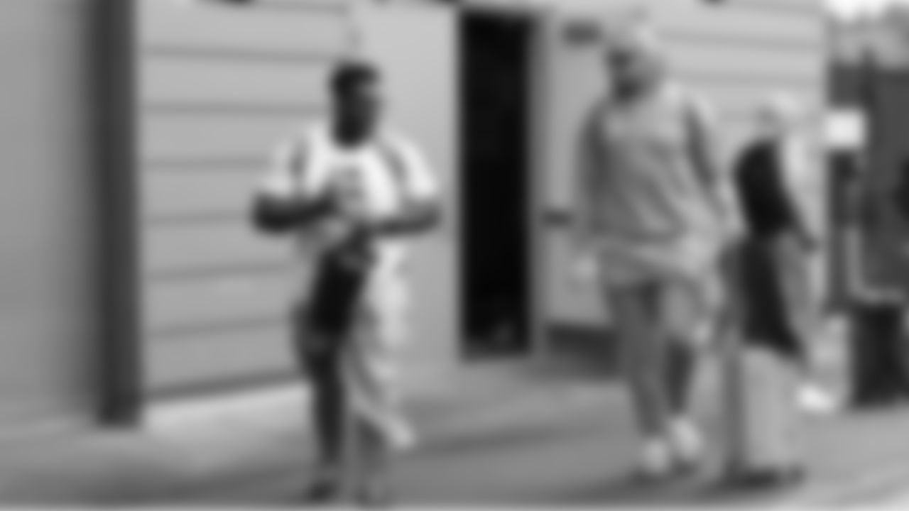 Seahawks center Olu Oluwatimi (55) and tight end Elijah Arroyo (18) departed the Virginia Mason Athletic Center on Sunday, February 1, 2026.