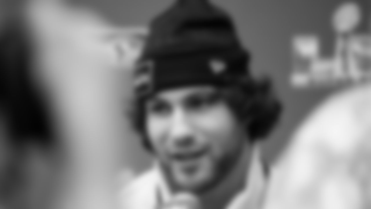 Seahawks tight end AJ Barner (88) at day one of press conference Media Availability on February 3, 2026.