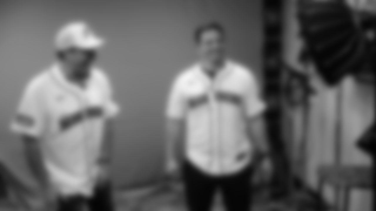 Seahawks head coach Mike Macdonald was joined by comedian Adam Ray as they tossed out the first pitch for the Mariners vs. Yankees game on May 12, 2025 at T-Mobile Park.