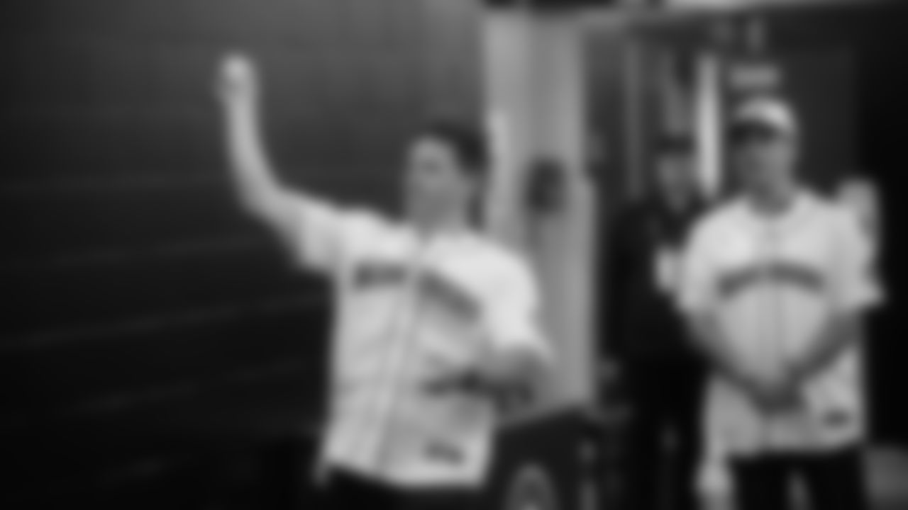 Seahawks head coach Mike Macdonald was joined by comedian Adam Ray as they tossed out the first pitch for the Mariners vs. Yankees game on May 12, 2025 at T-Mobile Park.