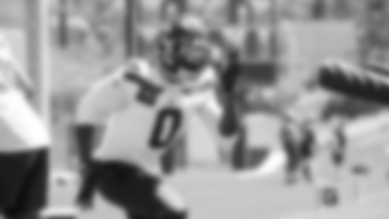 Seahawks defensive end DeMarcus Lawrence (0) participated in a workout on day three of OTAs on Friday, May 30, 2025 at the Virginia Mason Athletic Center.