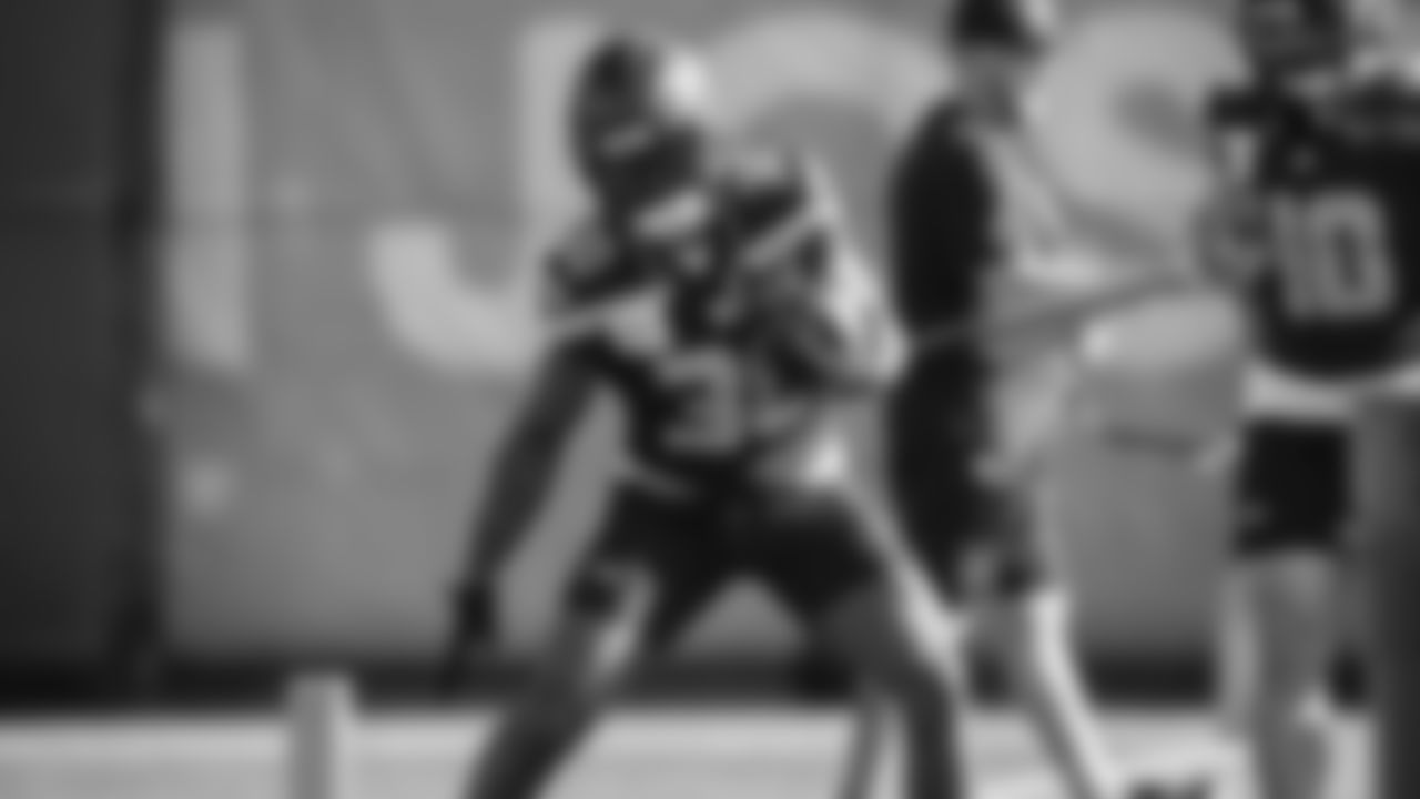 Seahawks running back Cam Akers (30)practiced on February 5, 2026 in San Jose, California.