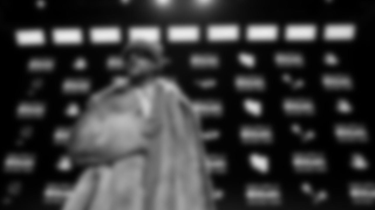 Halftime performer Bad Bunny walks off the stage following the Apple Music Halftime Show press conference ahead of the Super Bowl 60 football game on Thursday, February 5, 2026 in San Francisco. (Kathryn Riley/NFL)