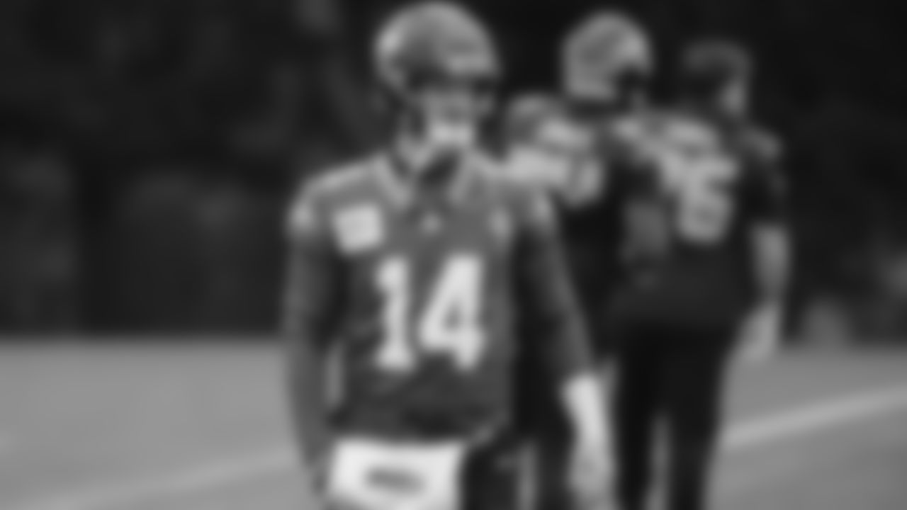 Seahawks quarterback Sam Darnold (14) practiced on Thursday, January 29, 2026 at the Virginia Mason Athletic Center.