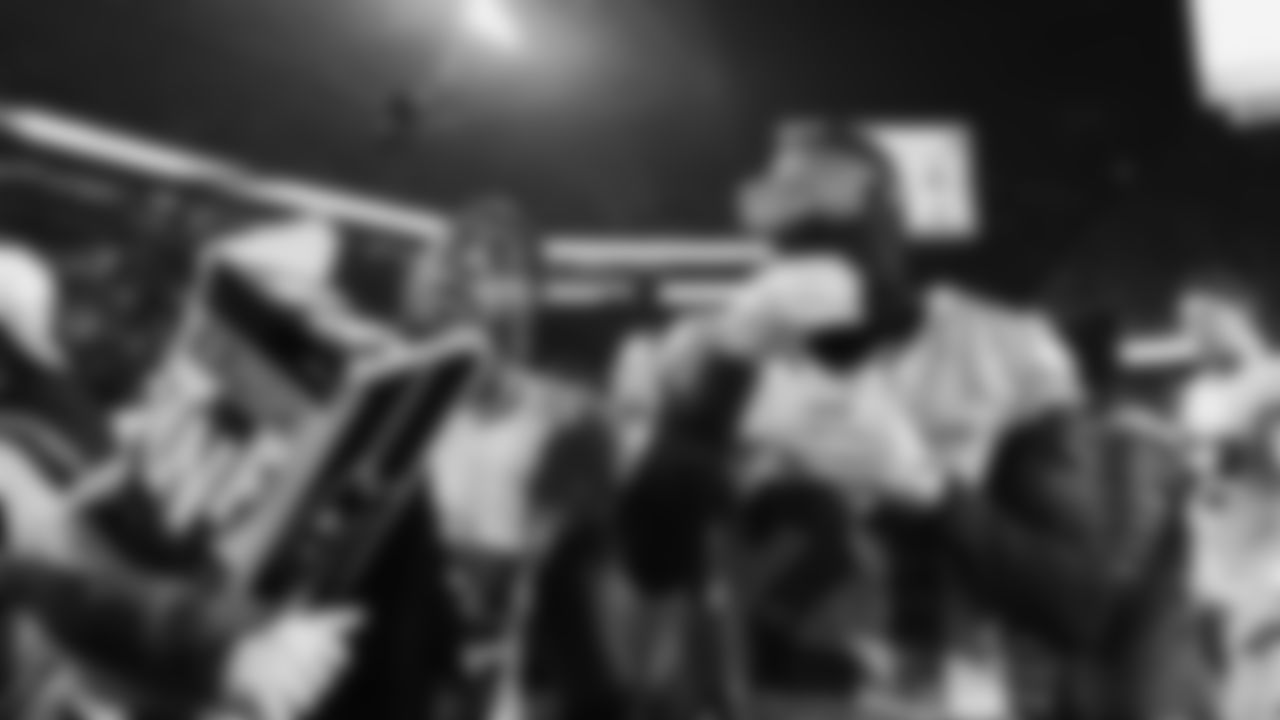 Sam Darnold, Jaxon Smith-Njigba, Devon Witherspoon, and Nick Emmanwori celebrate and talk about the win on Thursday Night Football