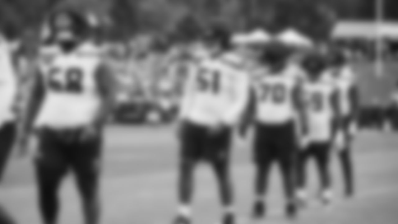 Seahawks linebacker Jared Ivey (51) practiced on day three of training camp on July 25, 2025 at the Virginia Mason Athletic Center.