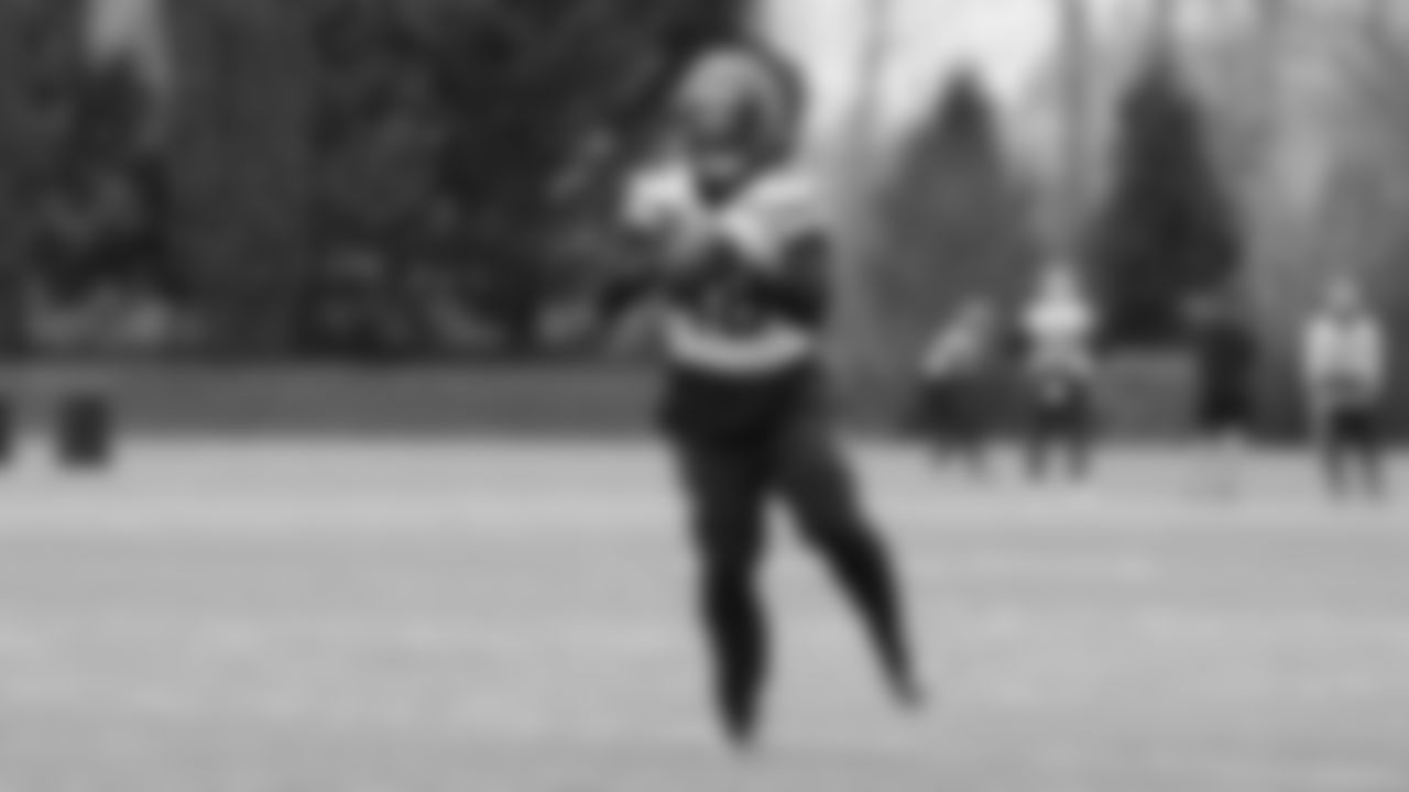 Seahawks linebacker Tyrice Knight (48) practiced on Thursday, January 29, 2026 at the Virginia Mason Athletic Center.