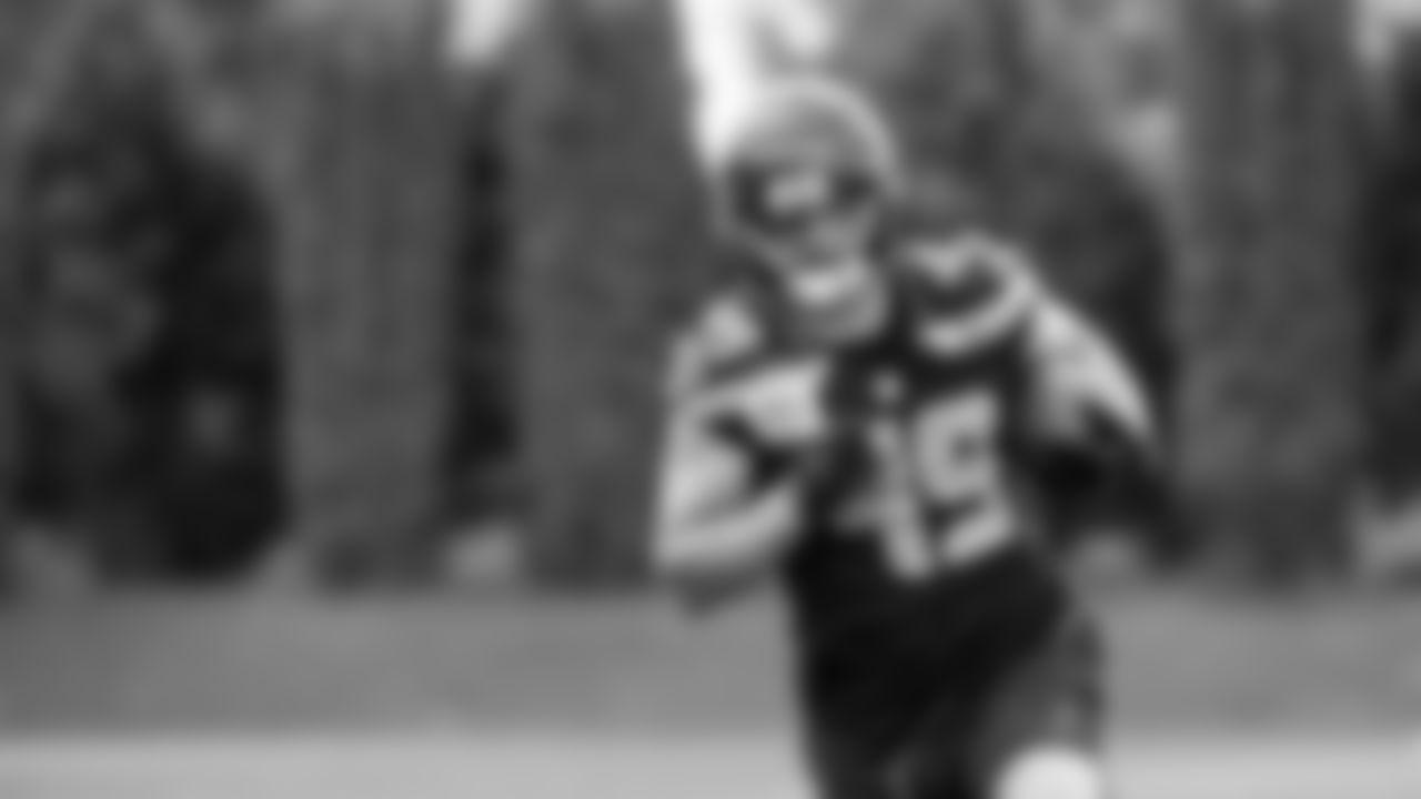 Seahawks tight end Marshall Lang (49) participated in a workout on day five of OTAs on Wednesday, June 4, 2025 at the Virginia Mason Athletic Center.