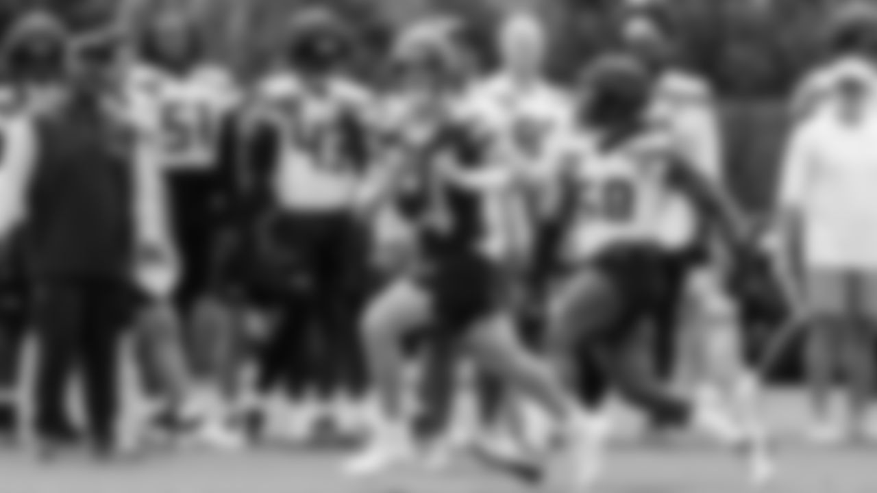 Seahawks quarterback Sam Darnold (14) practiced on August 13, 2025 at the Virginia Mason Athletic Center.