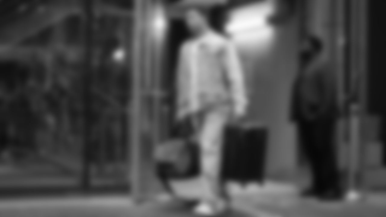 Seahawks running back Zach Charbonnet (26) departed the team hotel for the Week 17 matchup vs. Panthers on December 28, 2025.