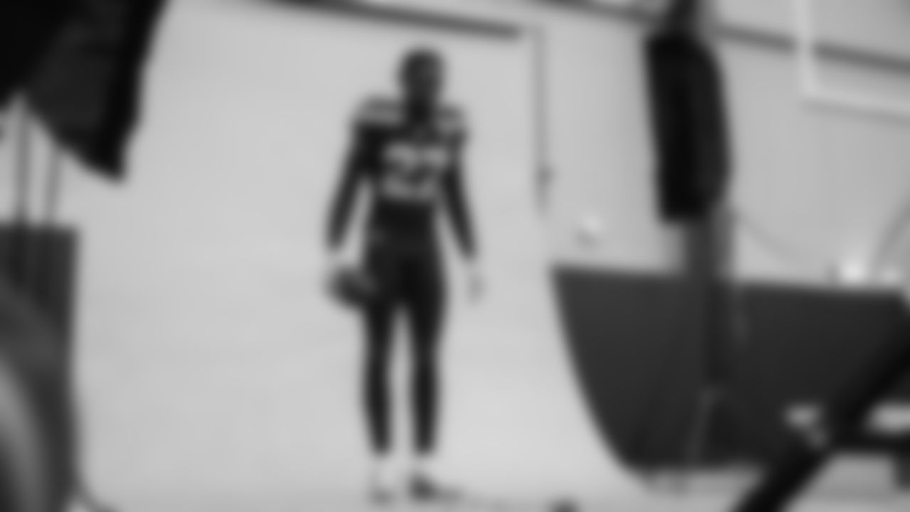 Seahawks cornerback Riq Woolen (27) at Seahawks media day on June 9, 2025