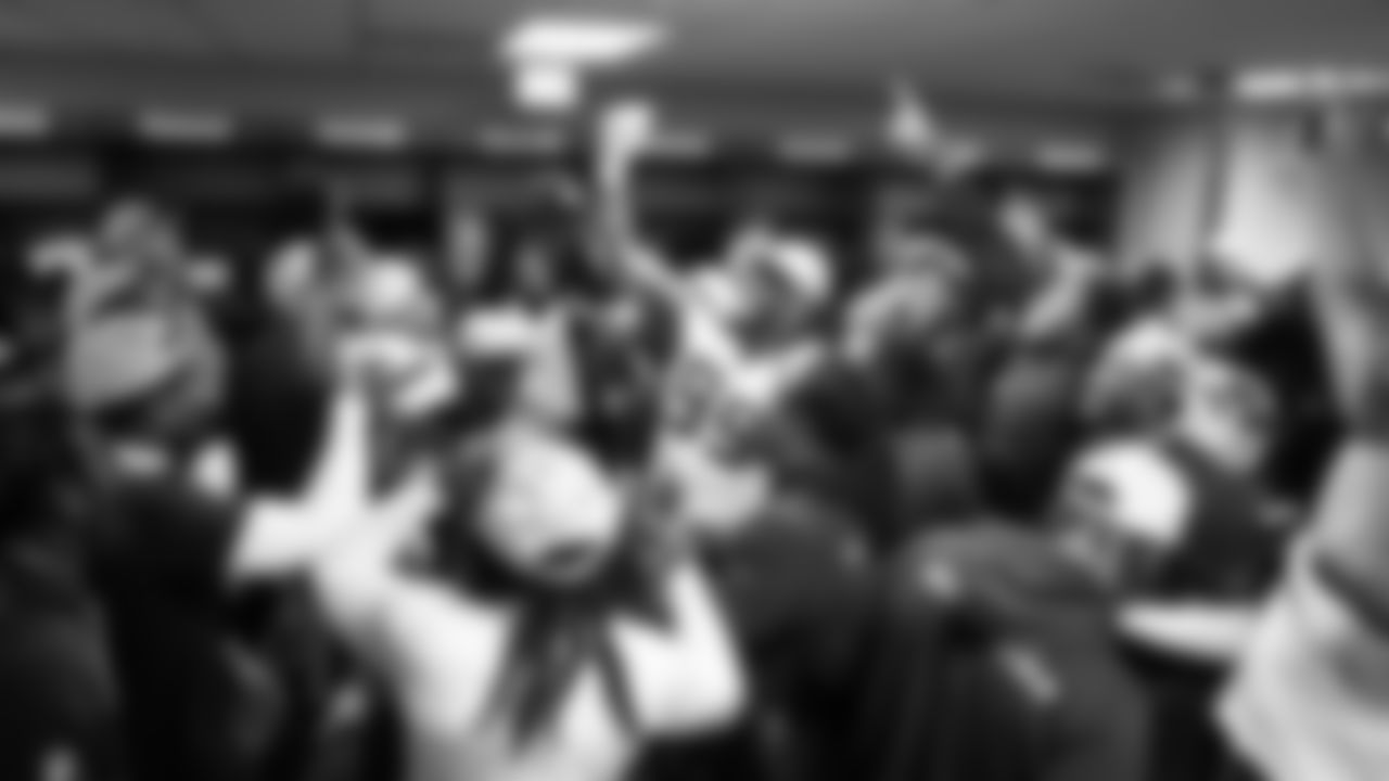 The Seahawks dance and celebrate after winning the NFC West and clinching the number one seed in the NFC.